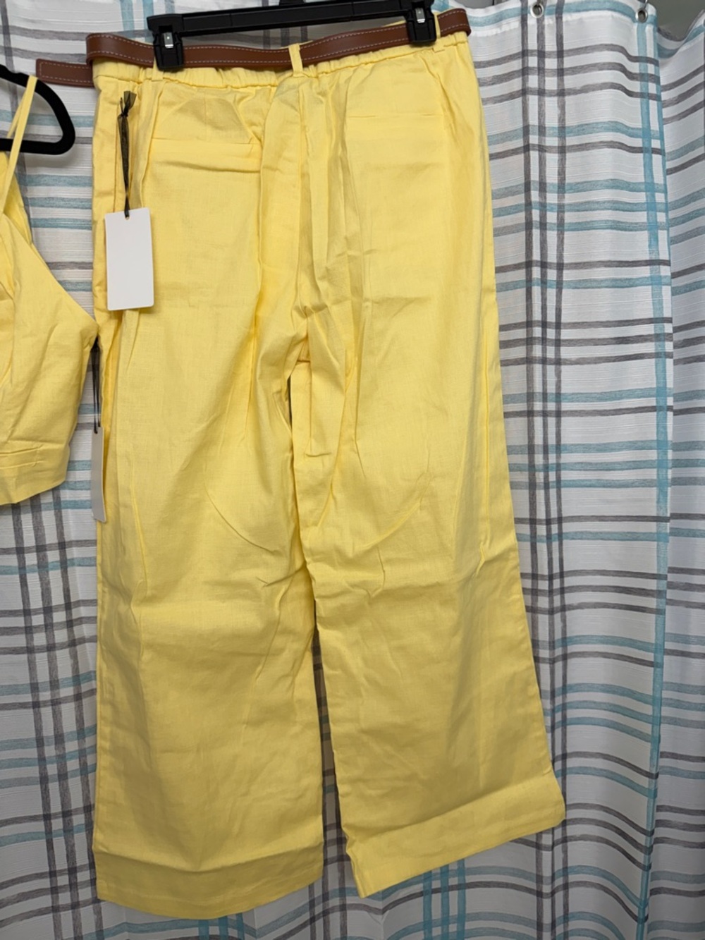 Yellow Linen-Blend Crop Top & Wide-Leg Pant Set - Picture 4 of 5